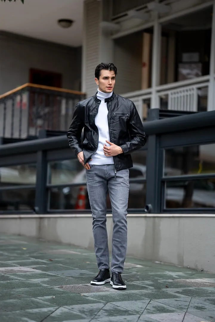 Brabion Men's Black Genuine Leather Jacket