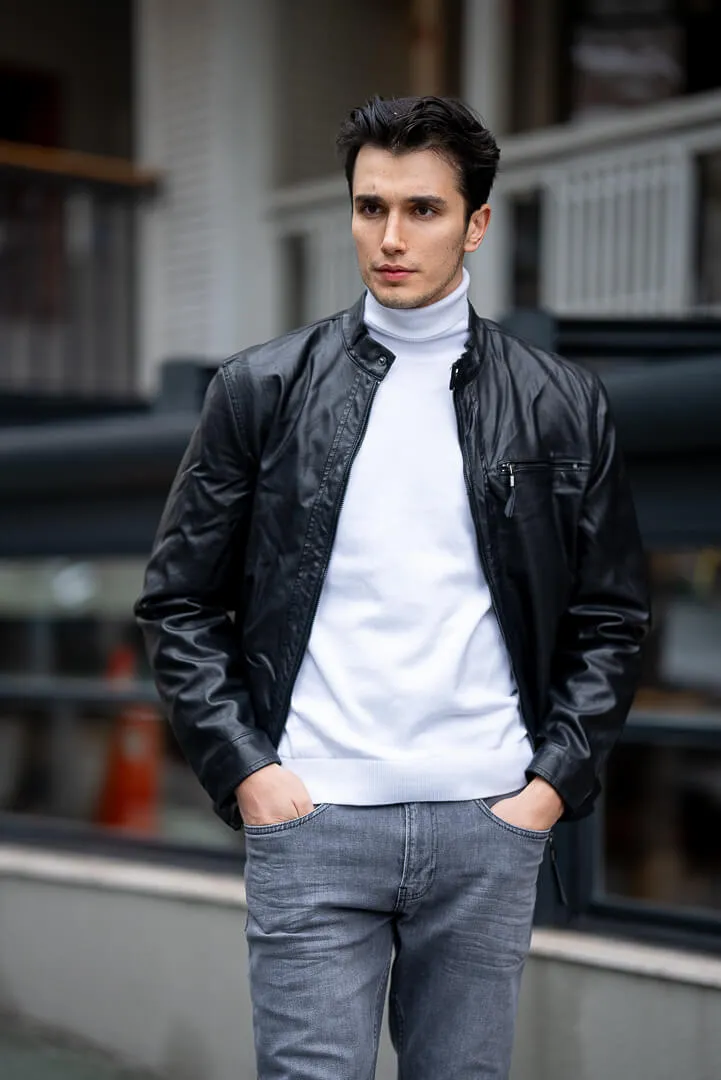 Brabion Men's Black Genuine Leather Jacket