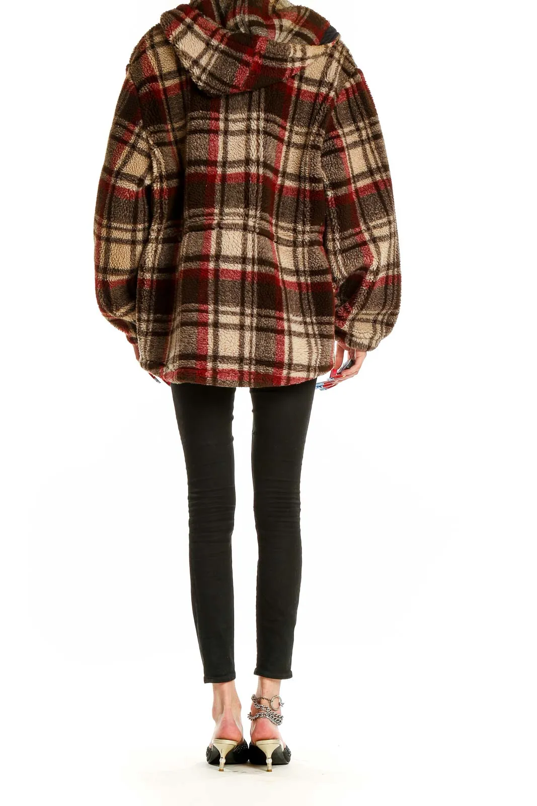 Brown Plaid Fleece Hooded Coat