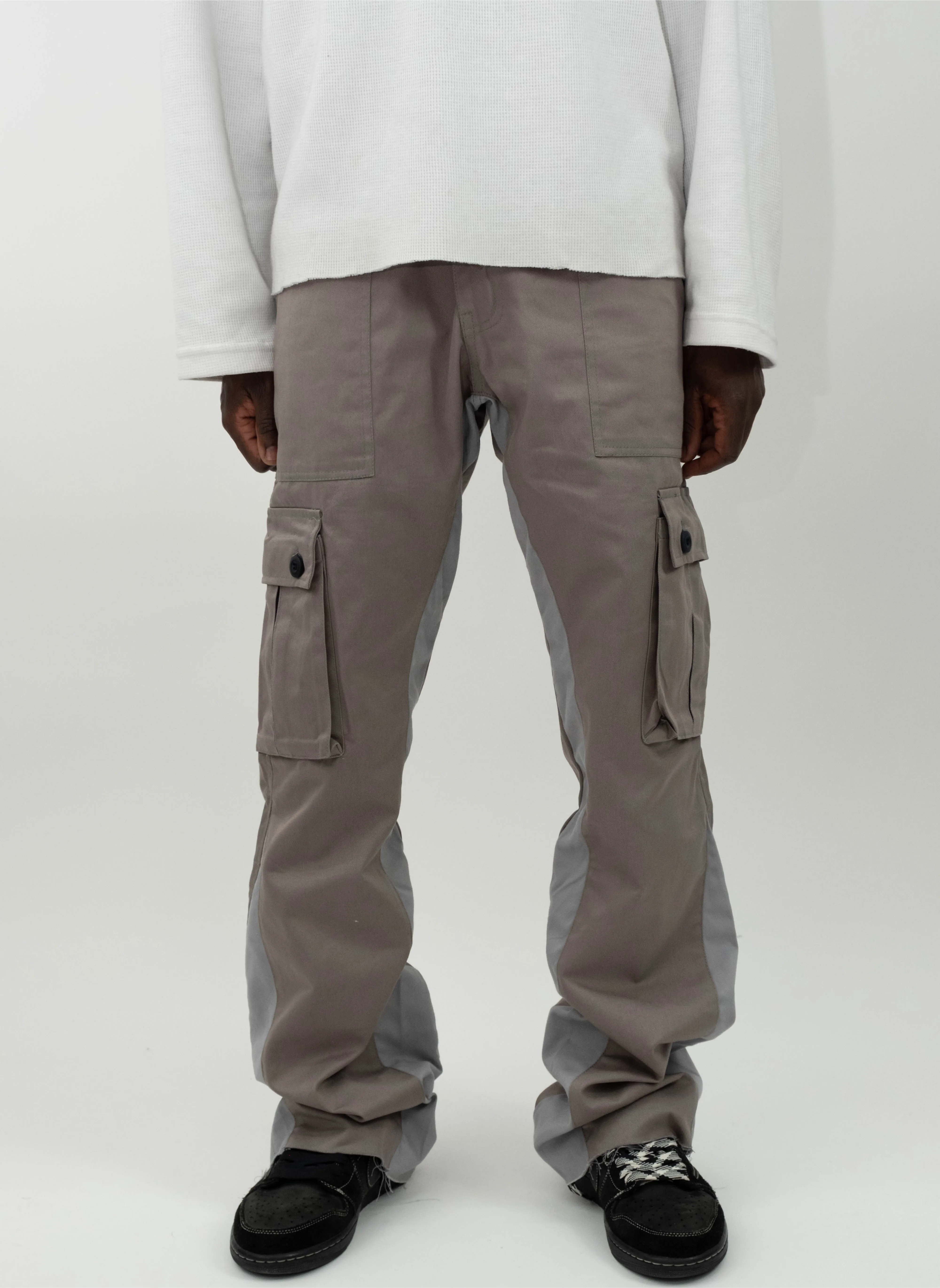 CARGO FLARE TROUSERS - GREY