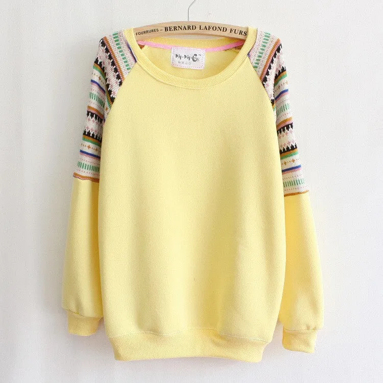 Casual Women Hoody Flocking Fleece Sweatshirt Dot Stripe Fashion Girls Sport Suit Autumn Hoodies