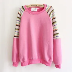 Casual Women Hoody Flocking Fleece Sweatshirt Dot Stripe Fashion Girls Sport Suit Autumn Hoodies