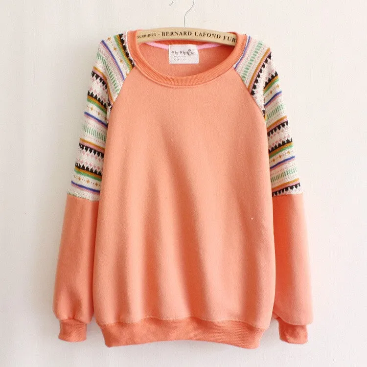 Casual Women Hoody Flocking Fleece Sweatshirt Dot Stripe Fashion Girls Sport Suit Autumn Hoodies