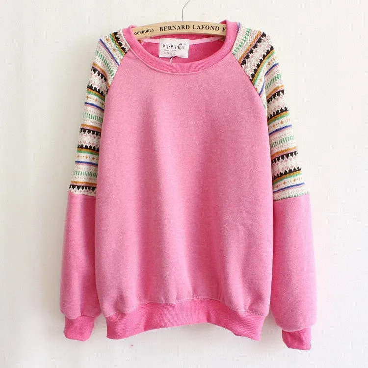 Casual Women Hoody Flocking Fleece Sweatshirt Dot Stripe Fashion Girls Sport Suit Autumn Hoodies