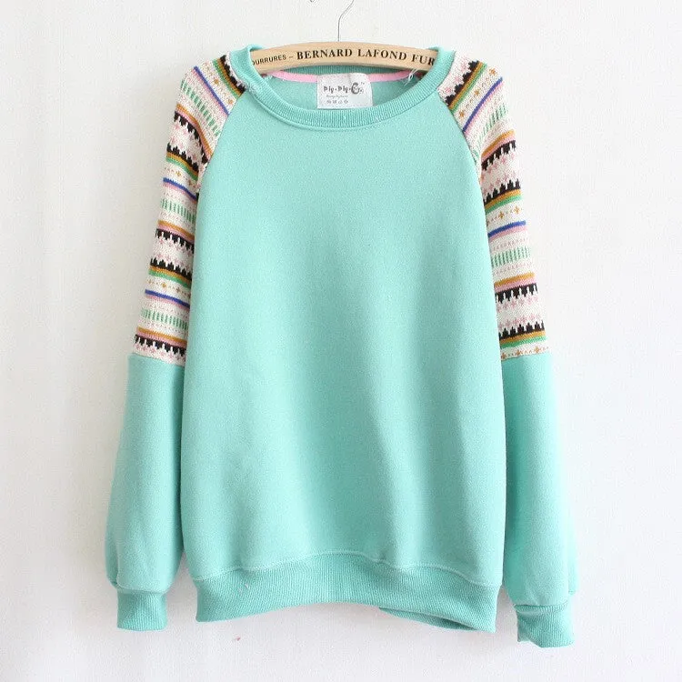 Casual Women Hoody Flocking Fleece Sweatshirt Dot Stripe Fashion Girls Sport Suit Autumn Hoodies