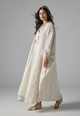 Choice Embroidered Sequins Fringe Maxi Abaya - Ramadan Style Beige