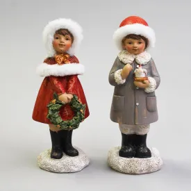 Christmas Decoration - Kids in Red and Grey Fur Coats