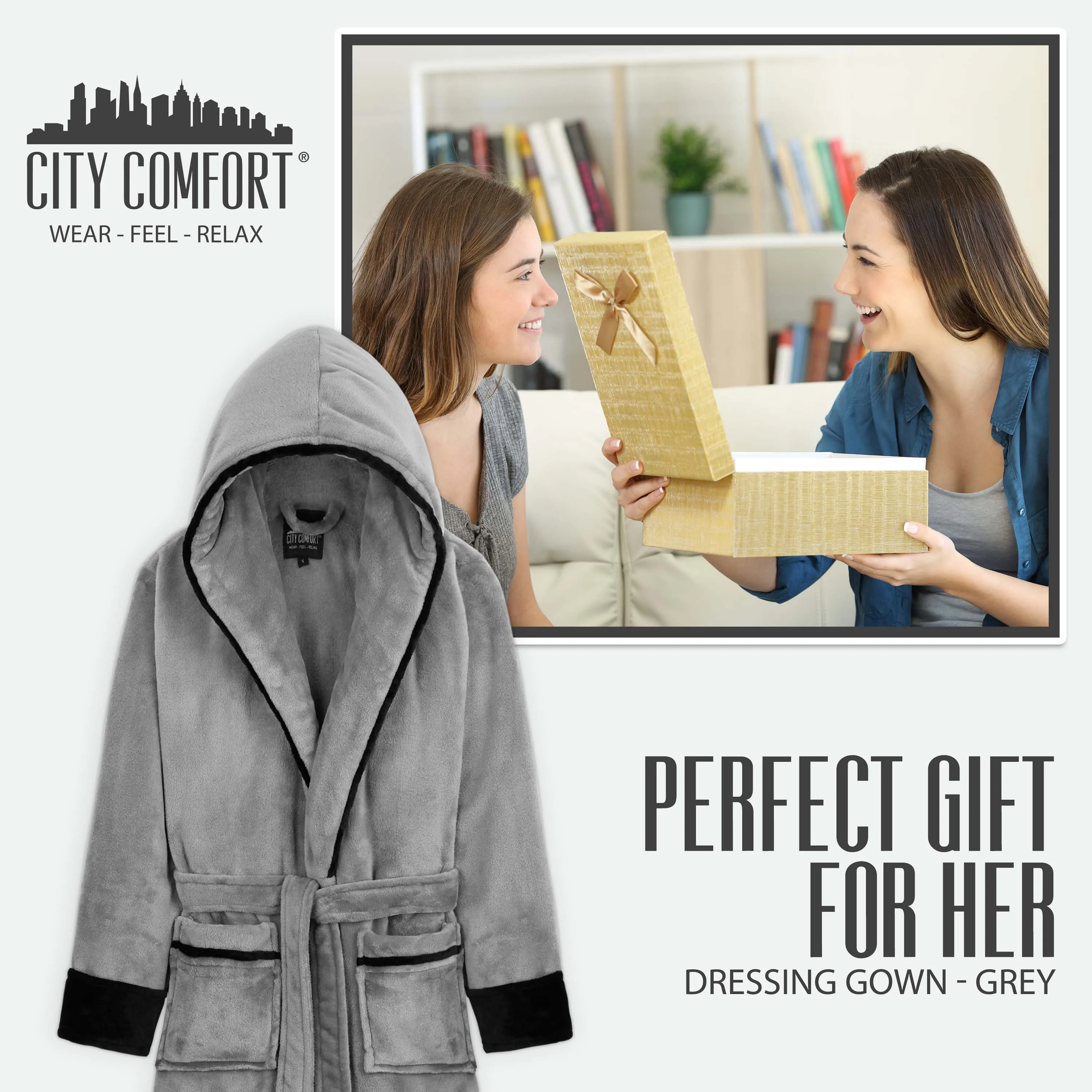 CityComfort Ladies Dressing Gowns Soft Fleece Hooded Women's Robes