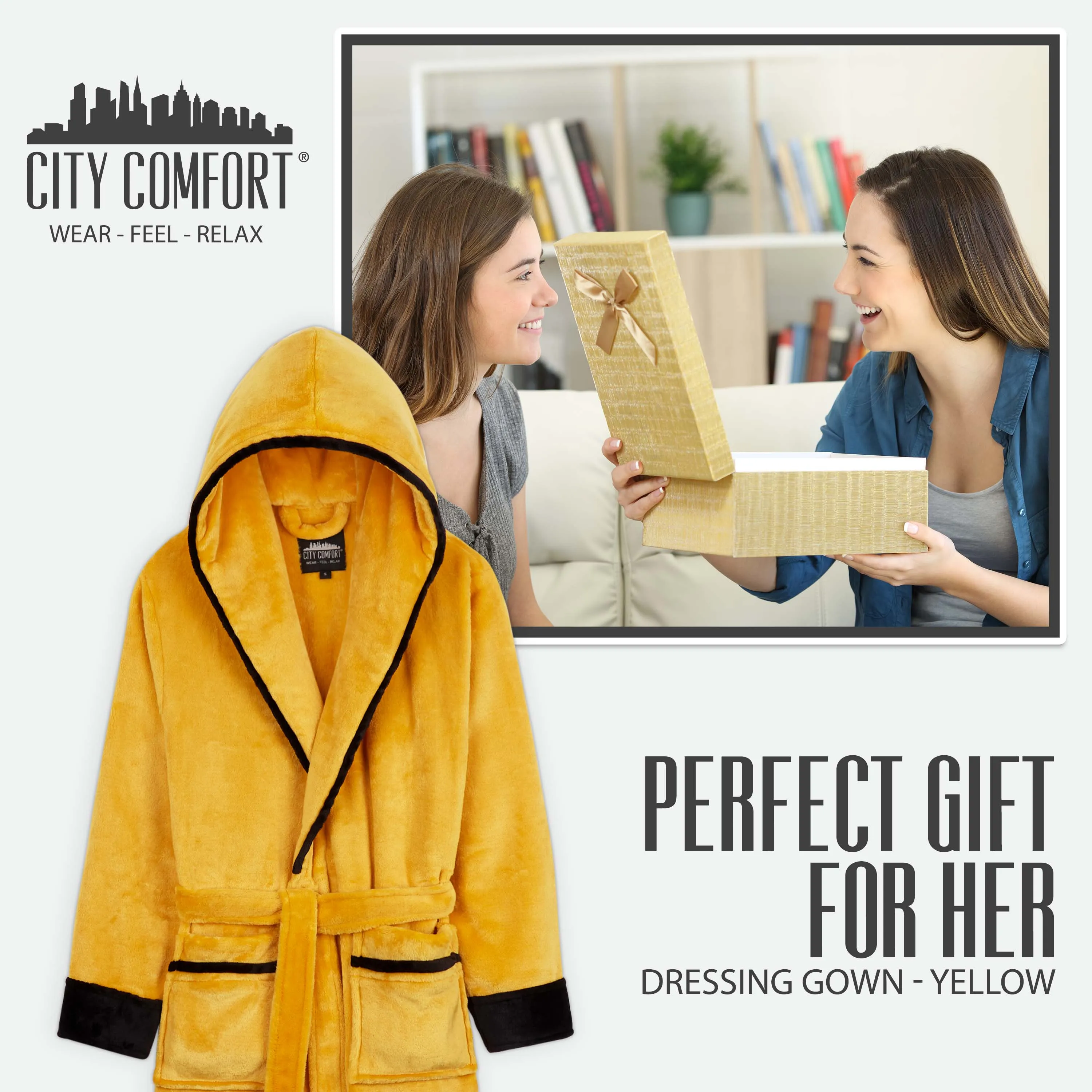 CityComfort Ladies Dressing Gowns Soft Fleece Hooded Women's Robes