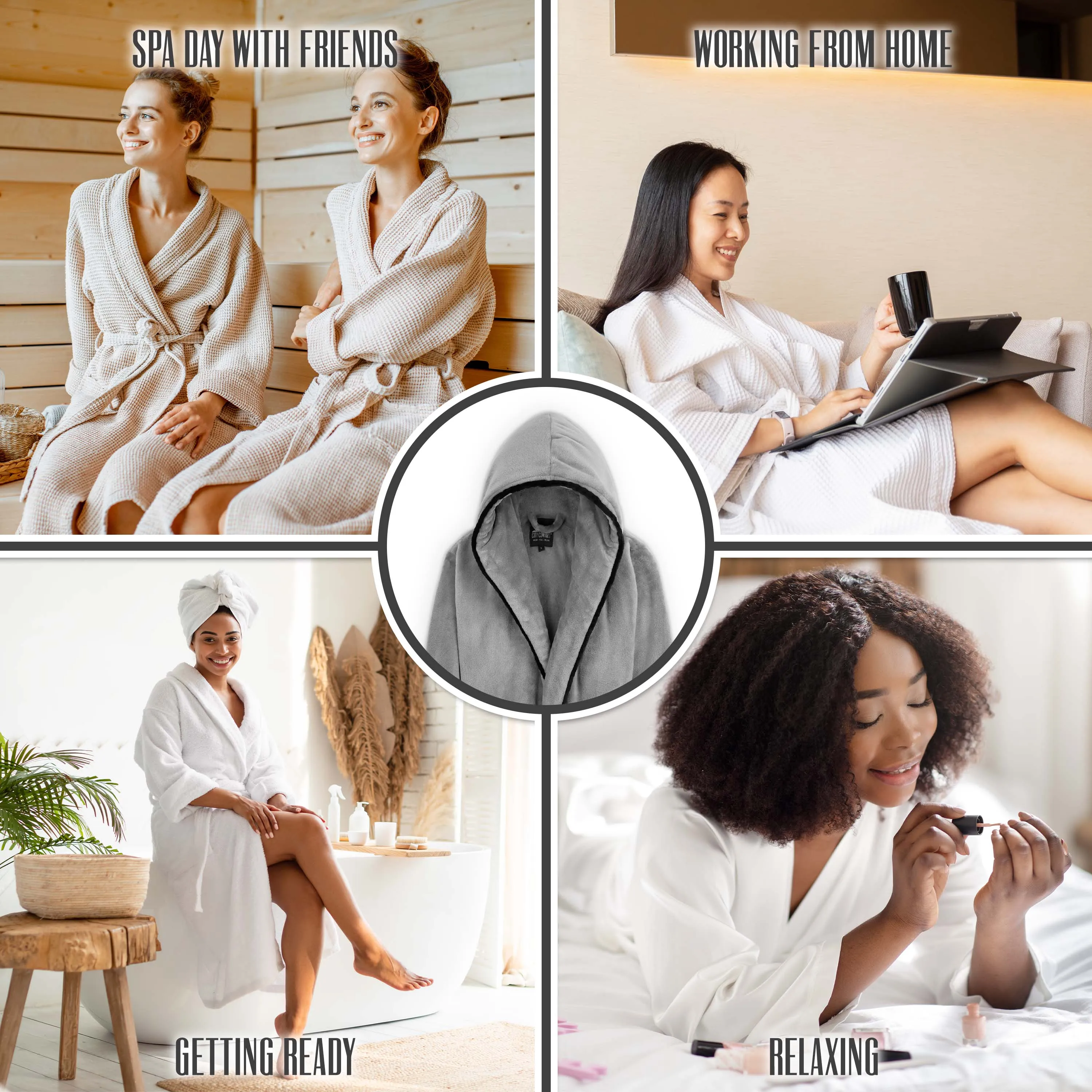 CityComfort Ladies Dressing Gowns Soft Fleece Hooded Women's Robes