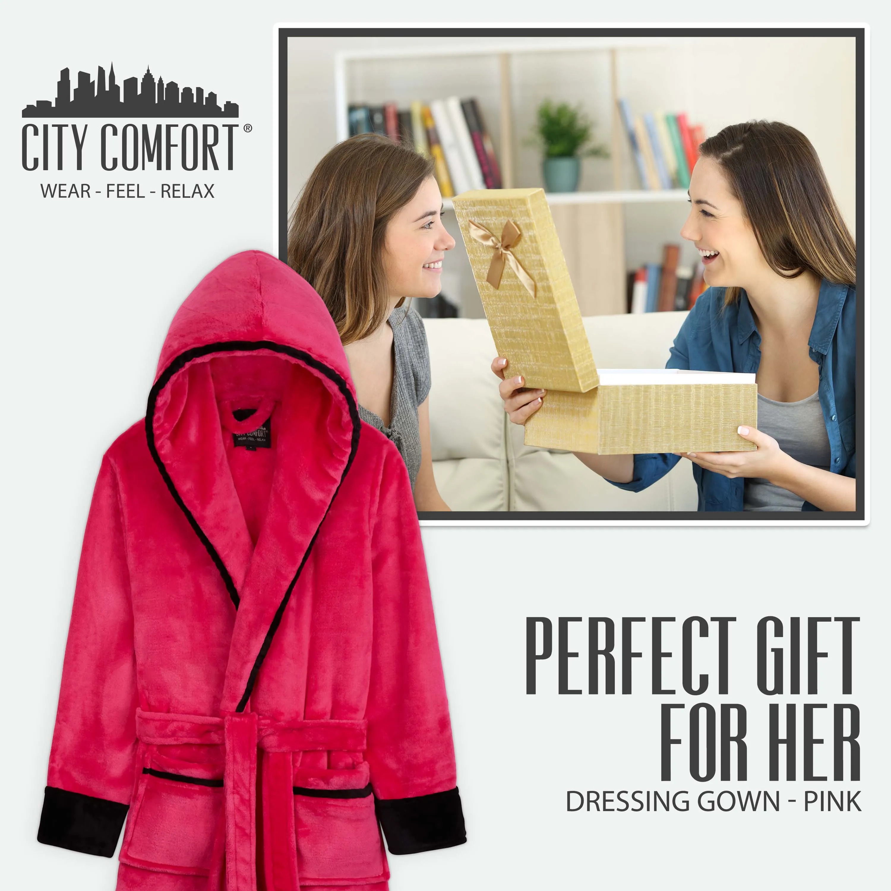 CityComfort Ladies Dressing Gowns Soft Fleece Hooded Women's Robes