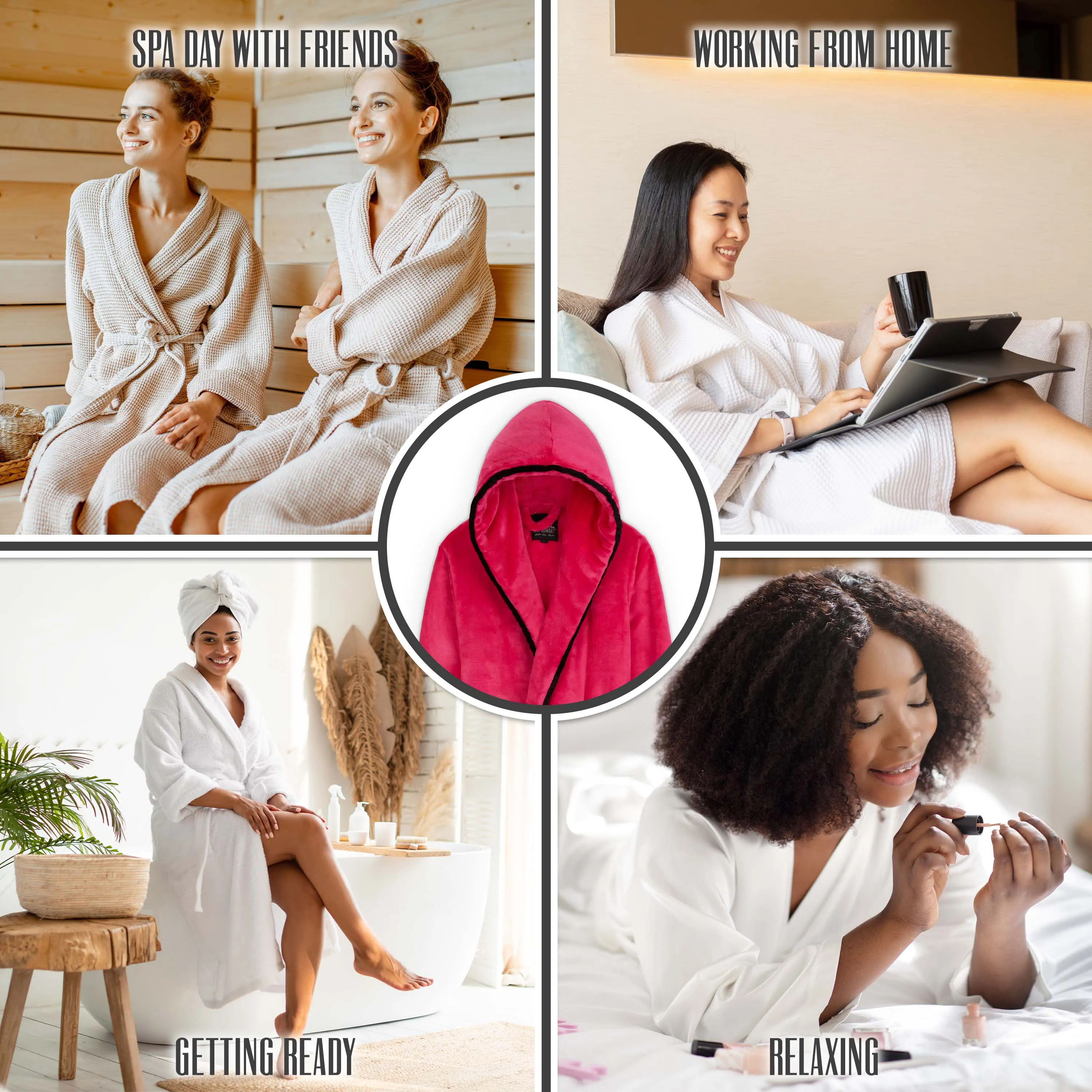 CityComfort Ladies Dressing Gowns Soft Fleece Hooded Women's Robes