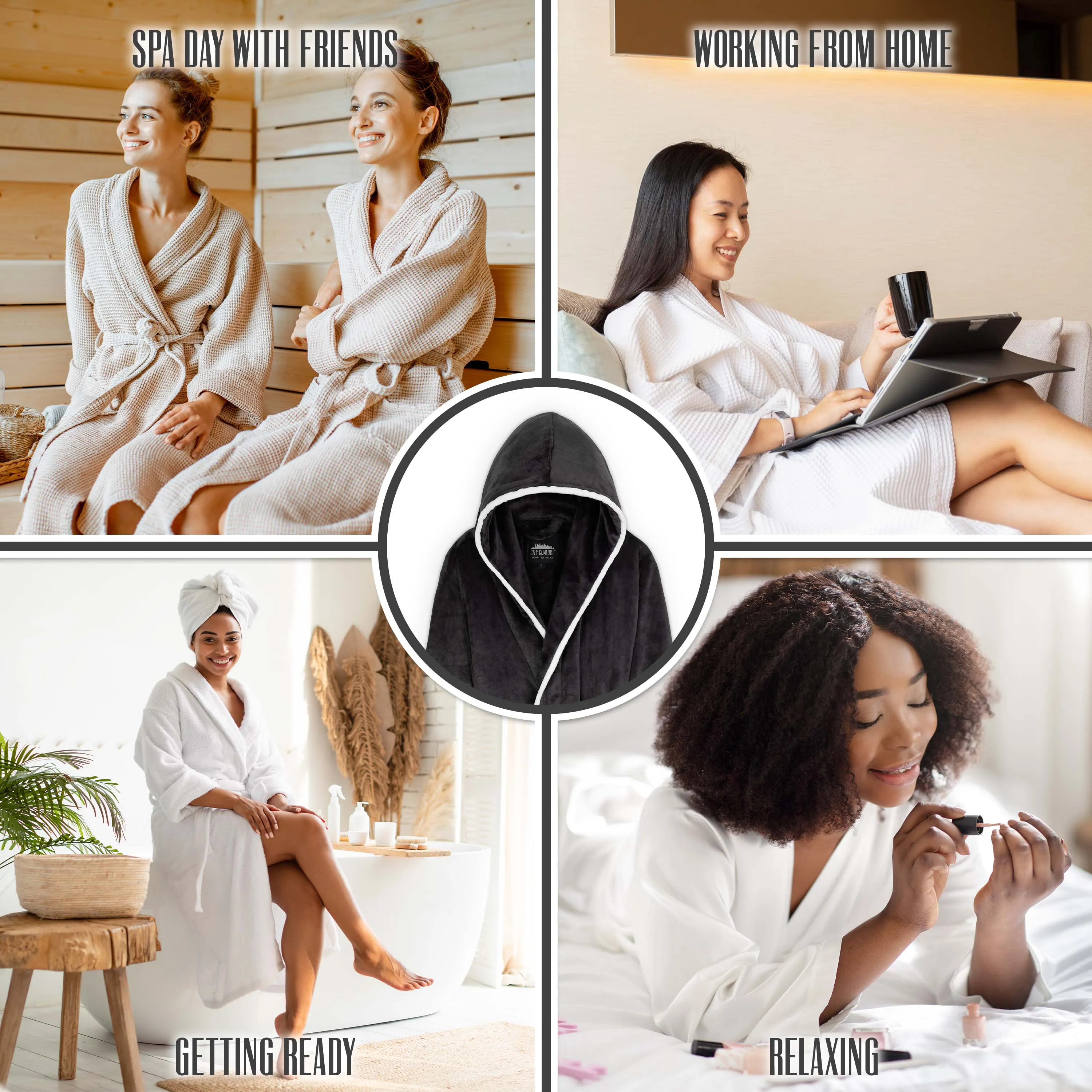CityComfort Ladies Dressing Gowns Soft Fleece Hooded Women's Robes