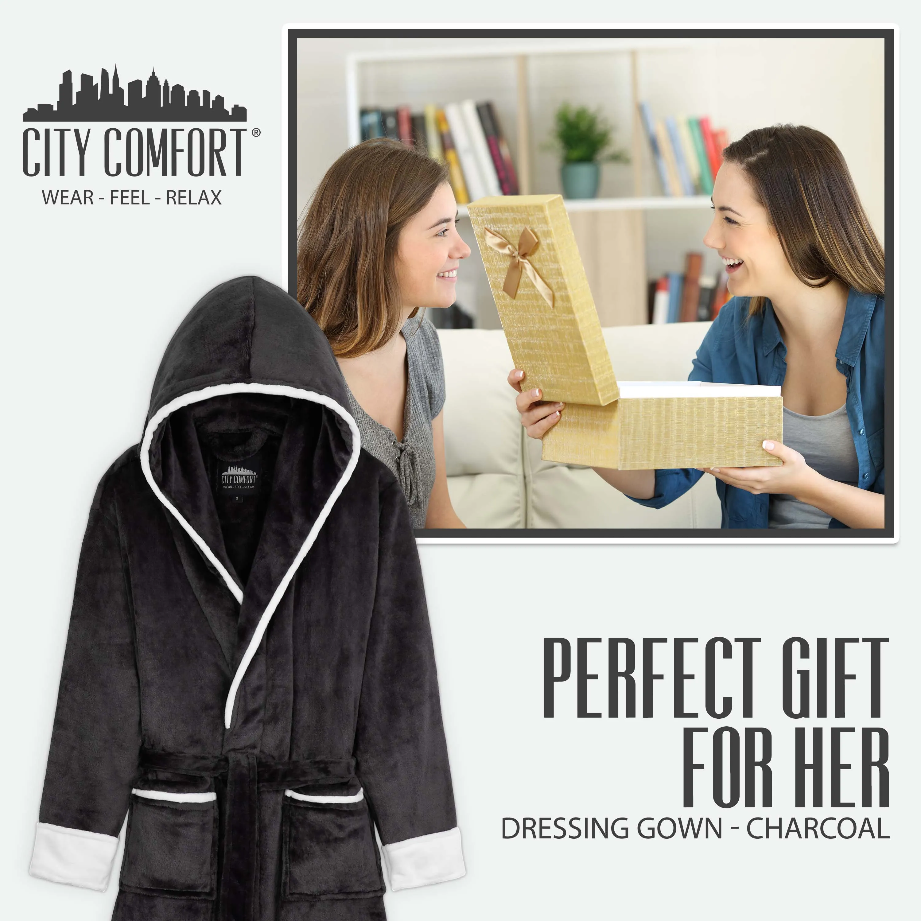 CityComfort Ladies Dressing Gowns Soft Fleece Hooded Women's Robes