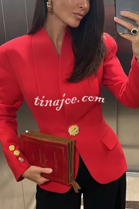 Classic Luxury Unique Metal Button Stand Collar Long Sleeve Jacket
