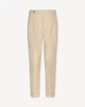 Cream Single Pleat Cotton Drill Trousers