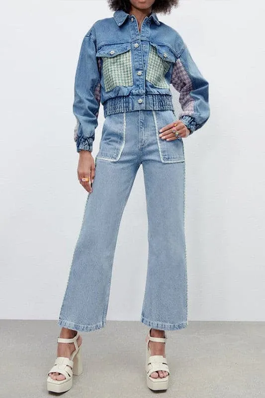 CZ695 Patchwork Cotton Denim Jacket