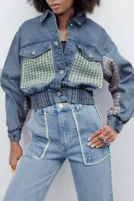 CZ695 Patchwork Cotton Denim Jacket