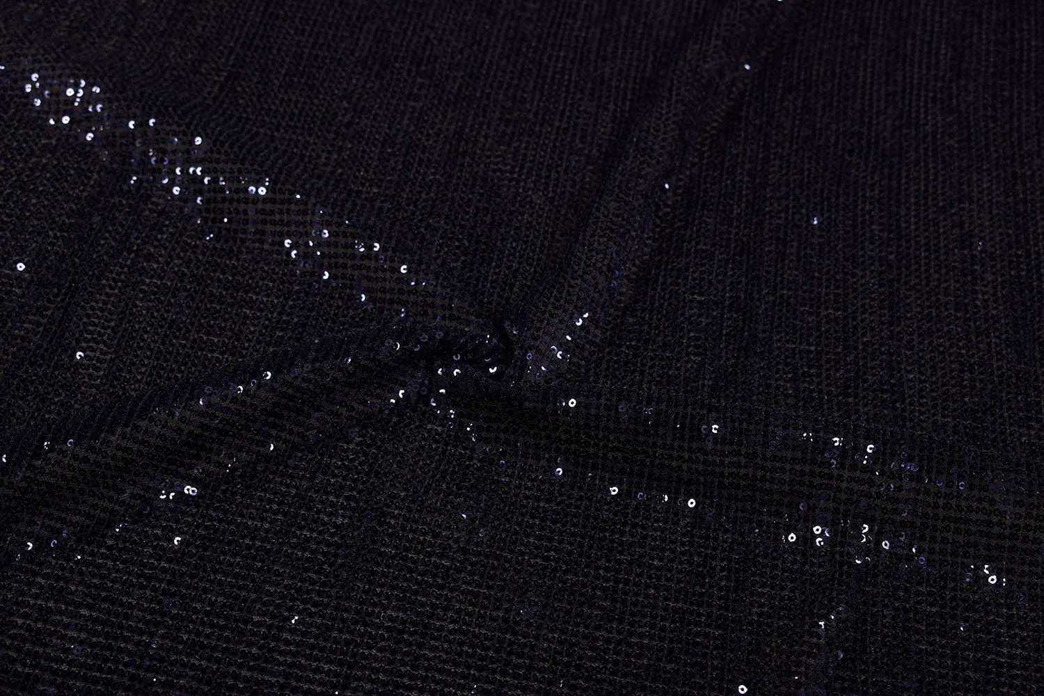 Dark Blue Sequin Work Pleated Net Fabric