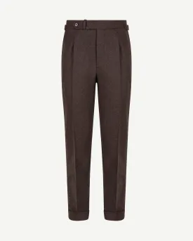 Dark Brown Single Pleat Flannel Trousers