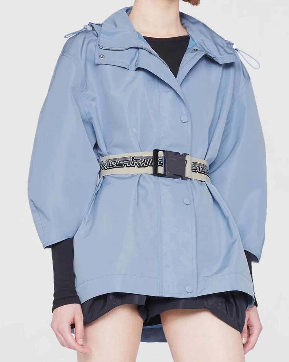 Dusty Blue Hooded Belt Jacket