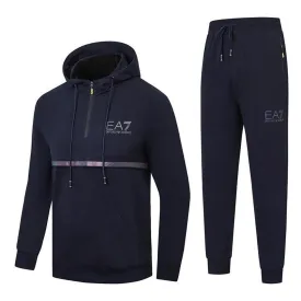 EA7 Hooded Cotton Side Designed Logo-Black