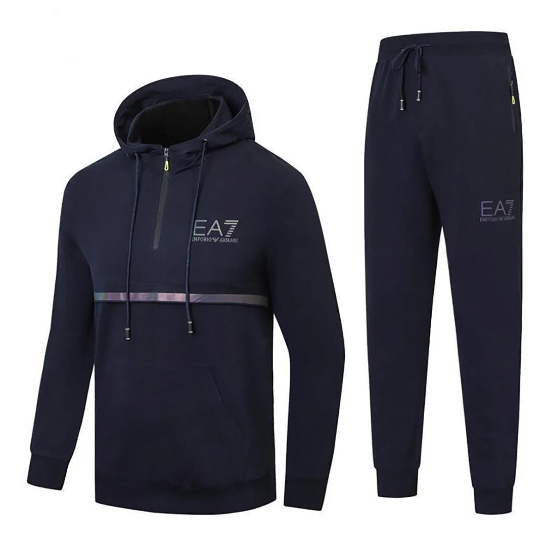 EA7 Hooded Cotton Side Designed Logo-Black