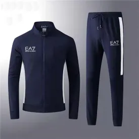 EA7 Side Logo Cotton Designed Track Suit - Black