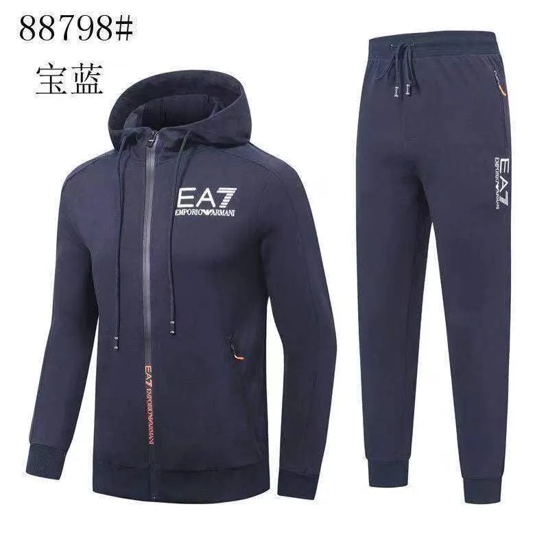 EA7 Zip Closure Design Navyblue Tracksuits