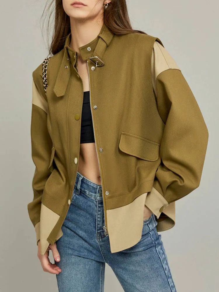 Elora Long Sleeve Patchwork Two-Tone Coats