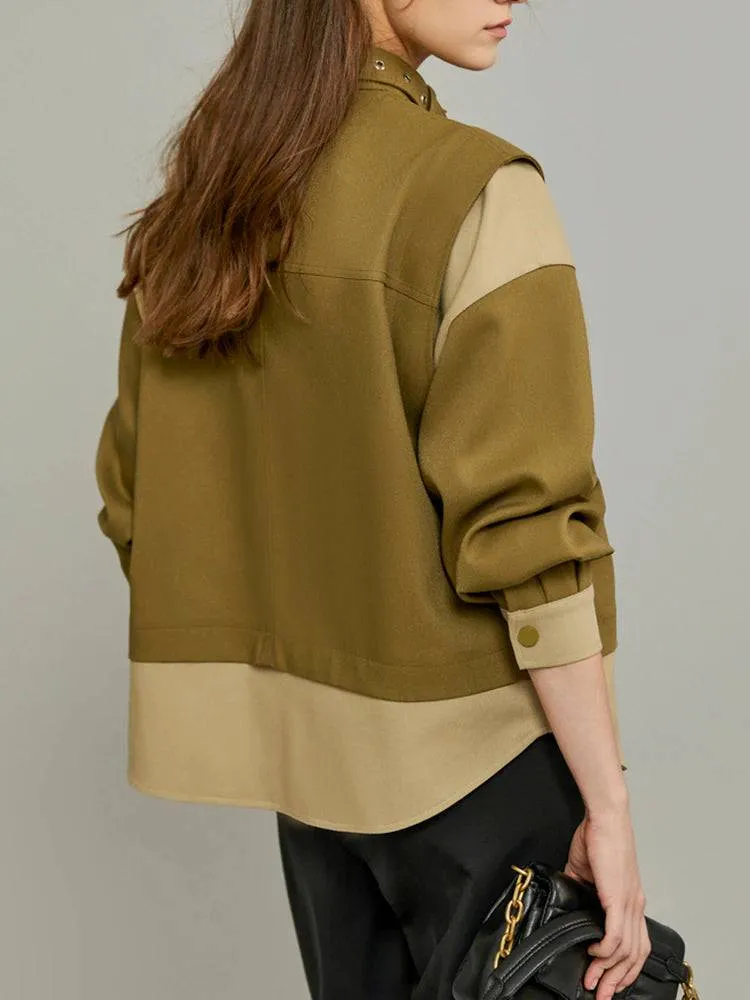 Elora Long Sleeve Patchwork Two-Tone Coats
