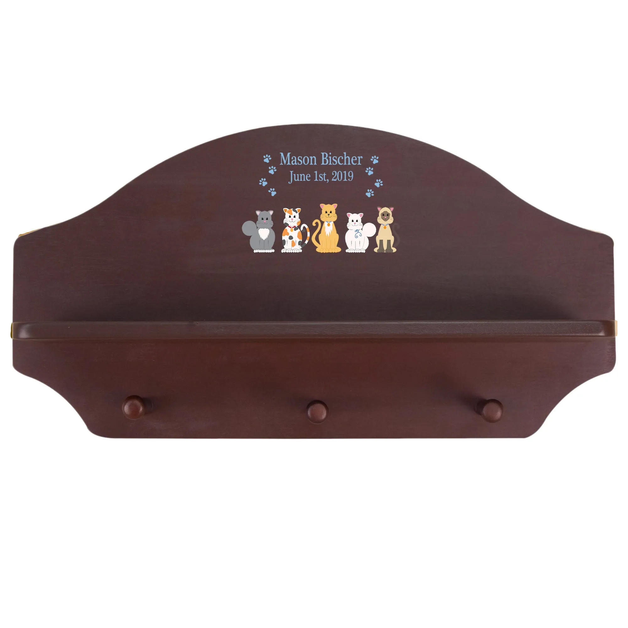 Espresso 3 Peg Wall Shelf - Blue Cats