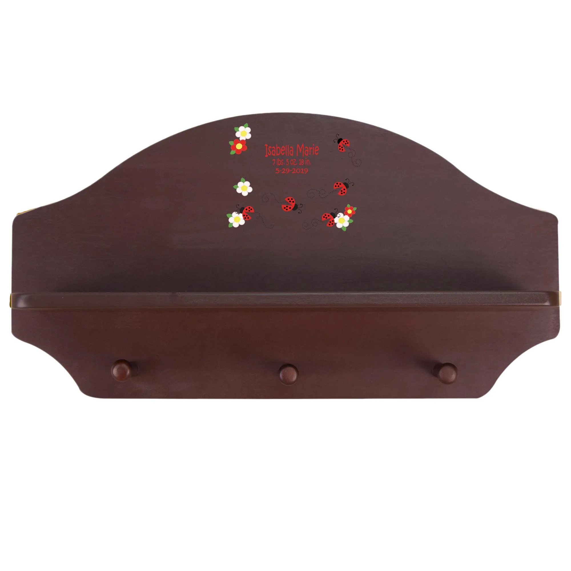 Espresso 3 Peg Wall Shelf - Red Ladybugs