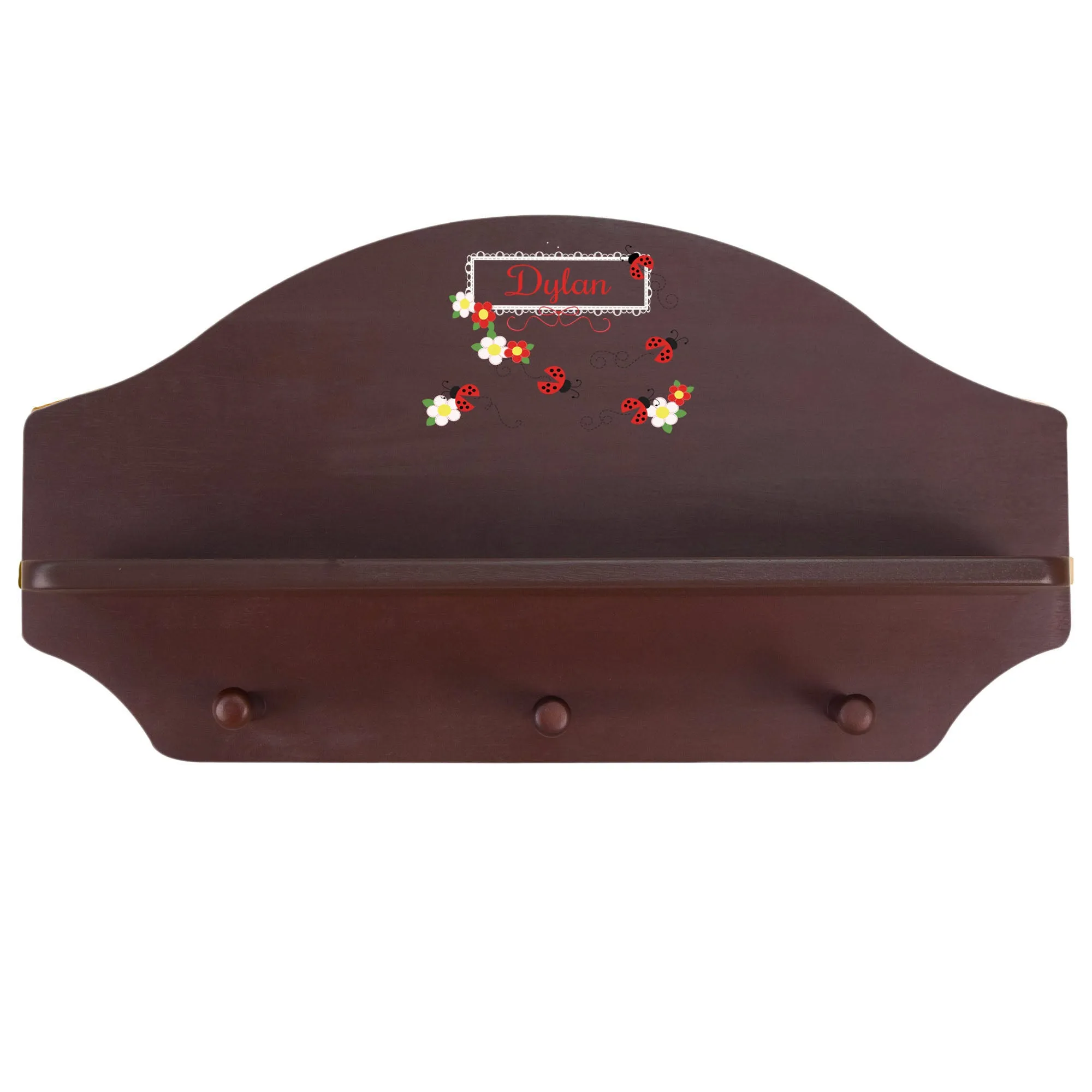 Espresso 3 Peg Wall Shelf - Red Ladybugs