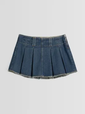 Faded denim box-pleat skorts