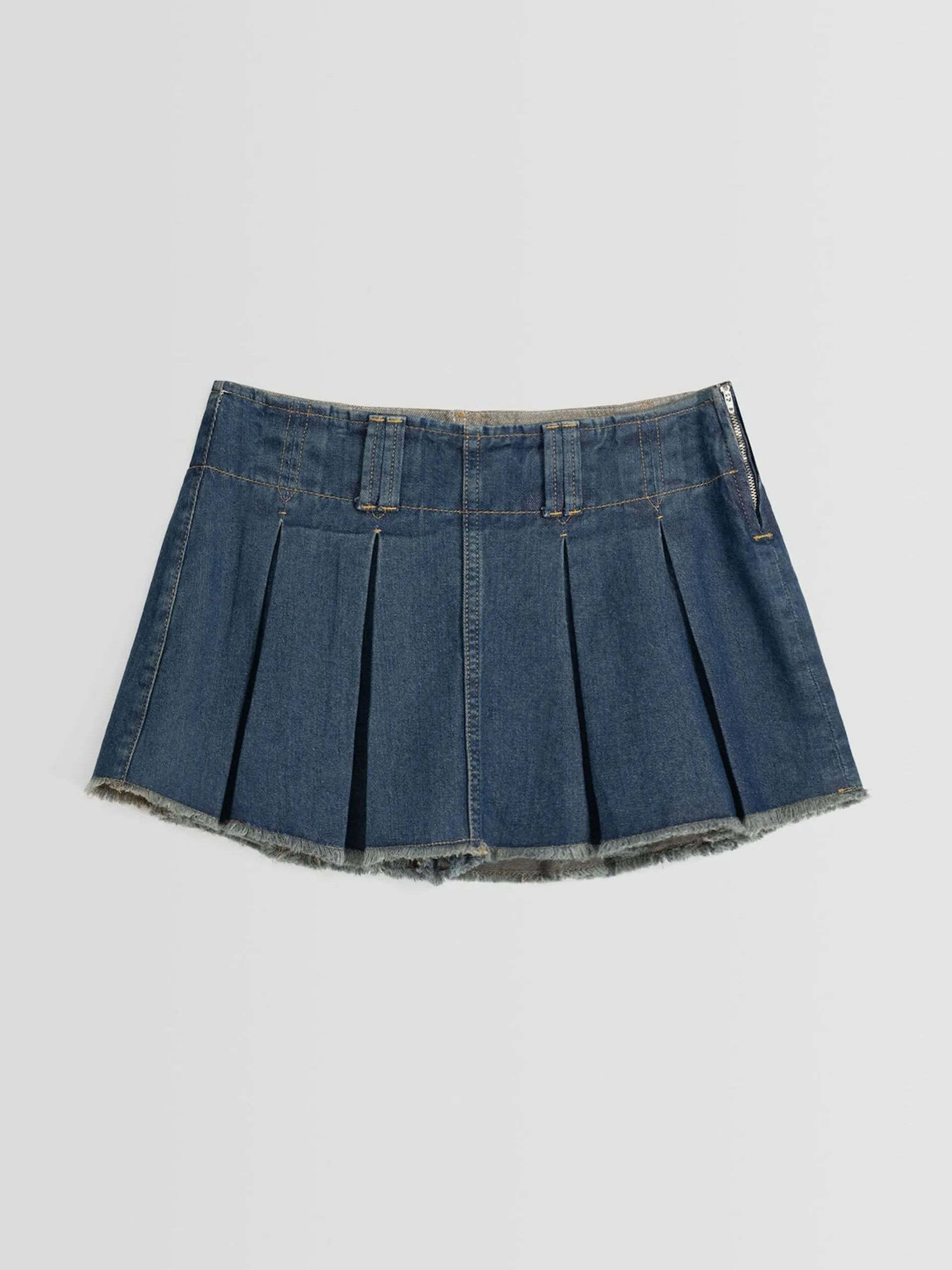 Faded denim box-pleat skorts