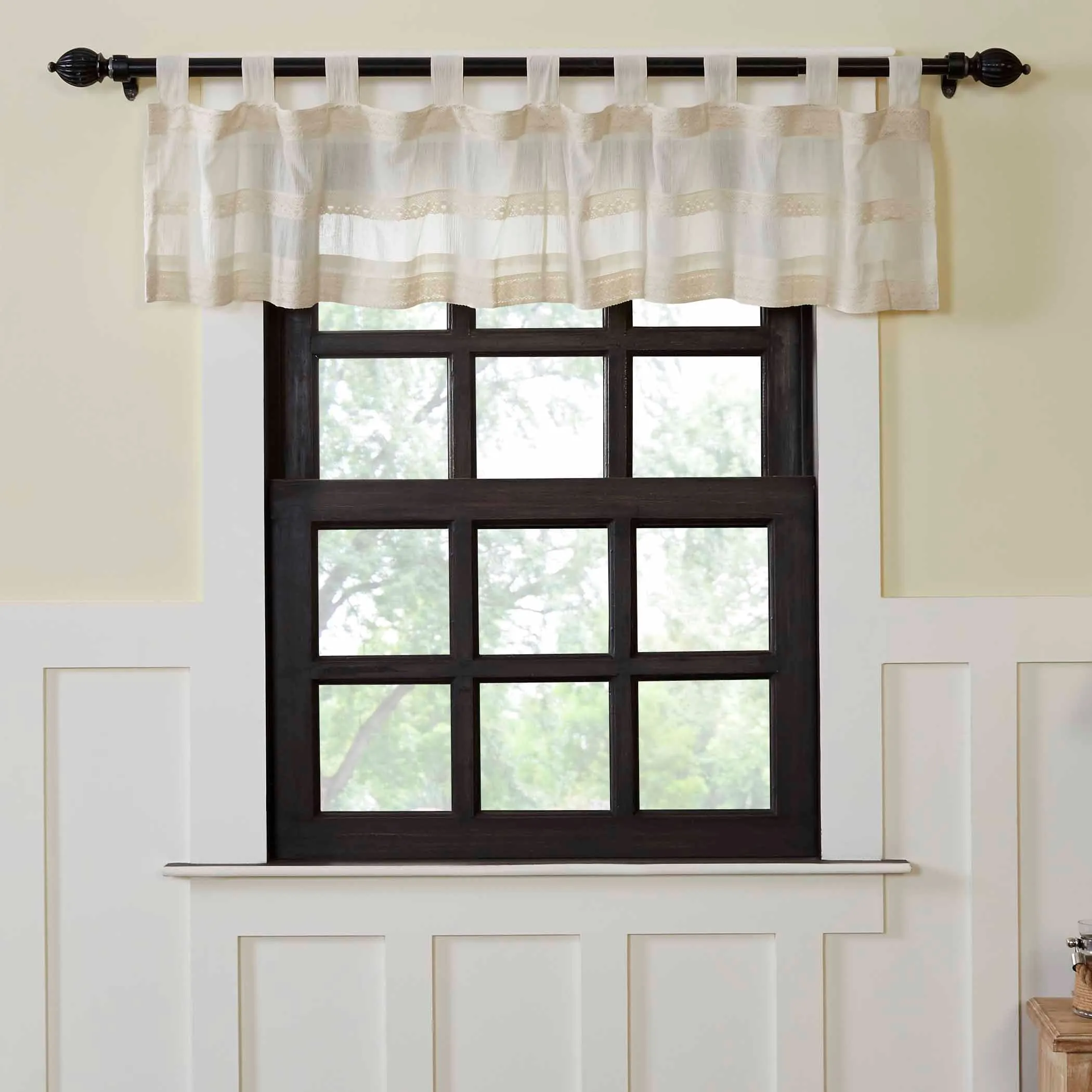 Farmhouse Valance 16x90 Quinn Creme Tab Top Solid Color Creme Window Curtain VHC Brands