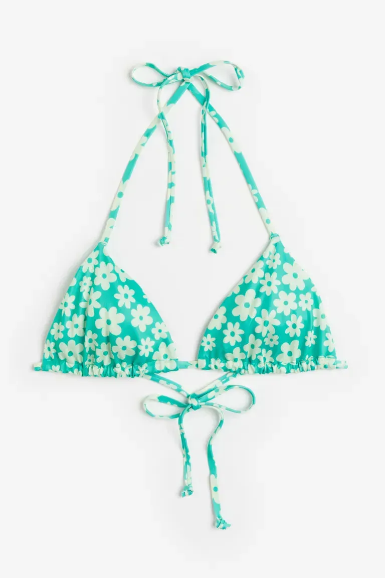 H&M Triangle Bikini Top, Bright Green/Floral