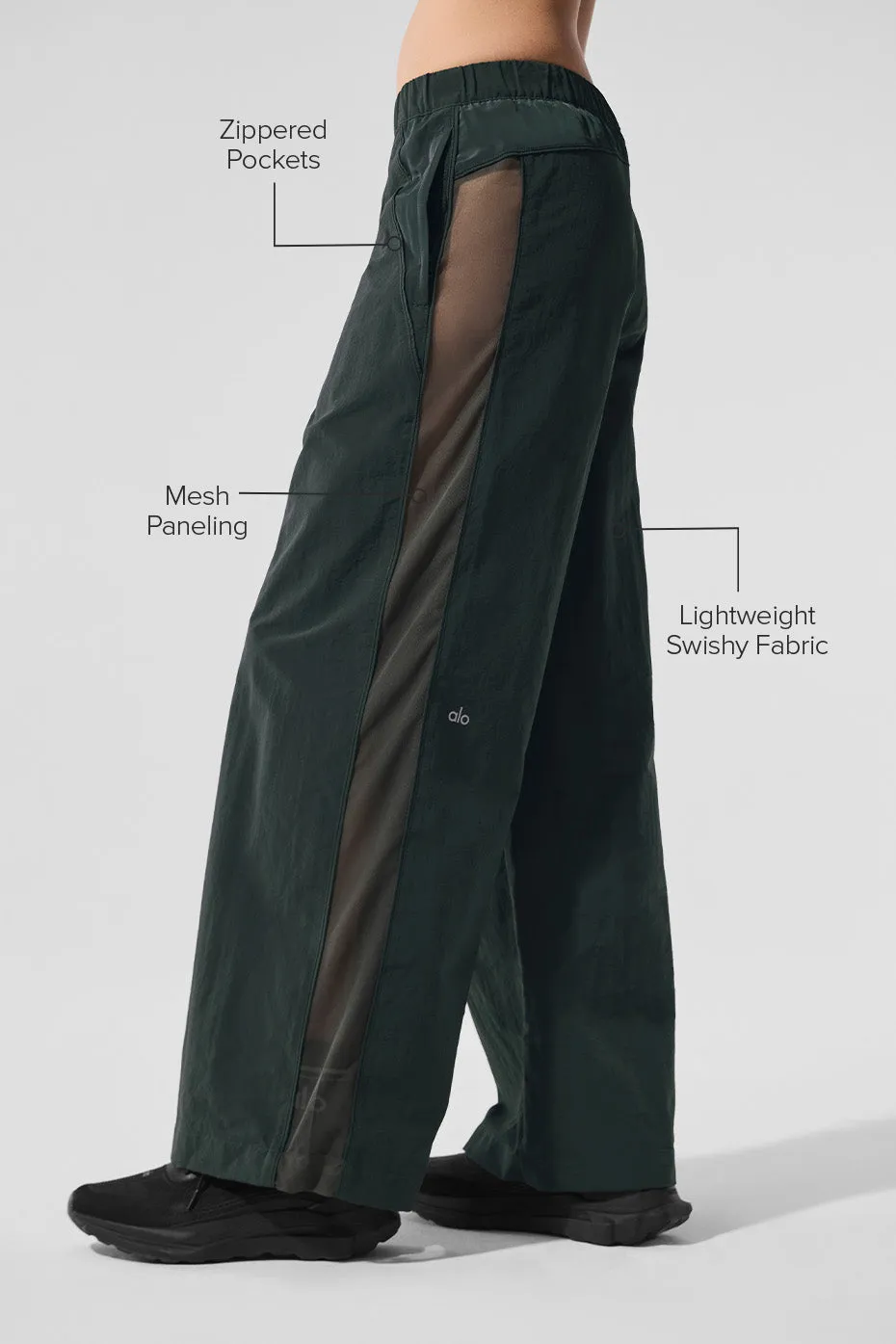 High-Waist Origin Wide Leg Track Pant - Charcoal Green