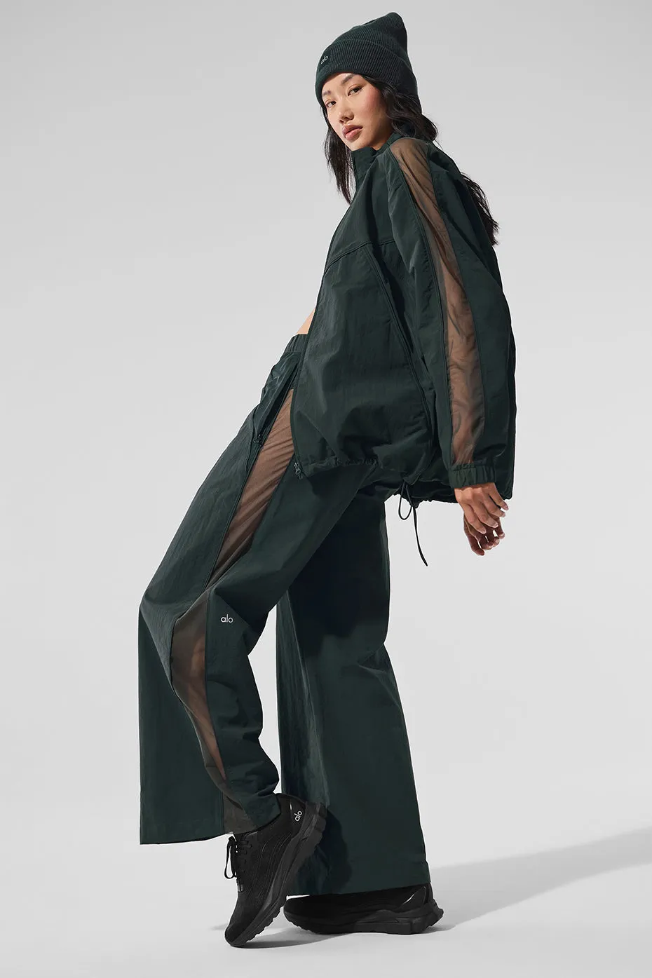 High-Waist Origin Wide Leg Track Pant - Charcoal Green
