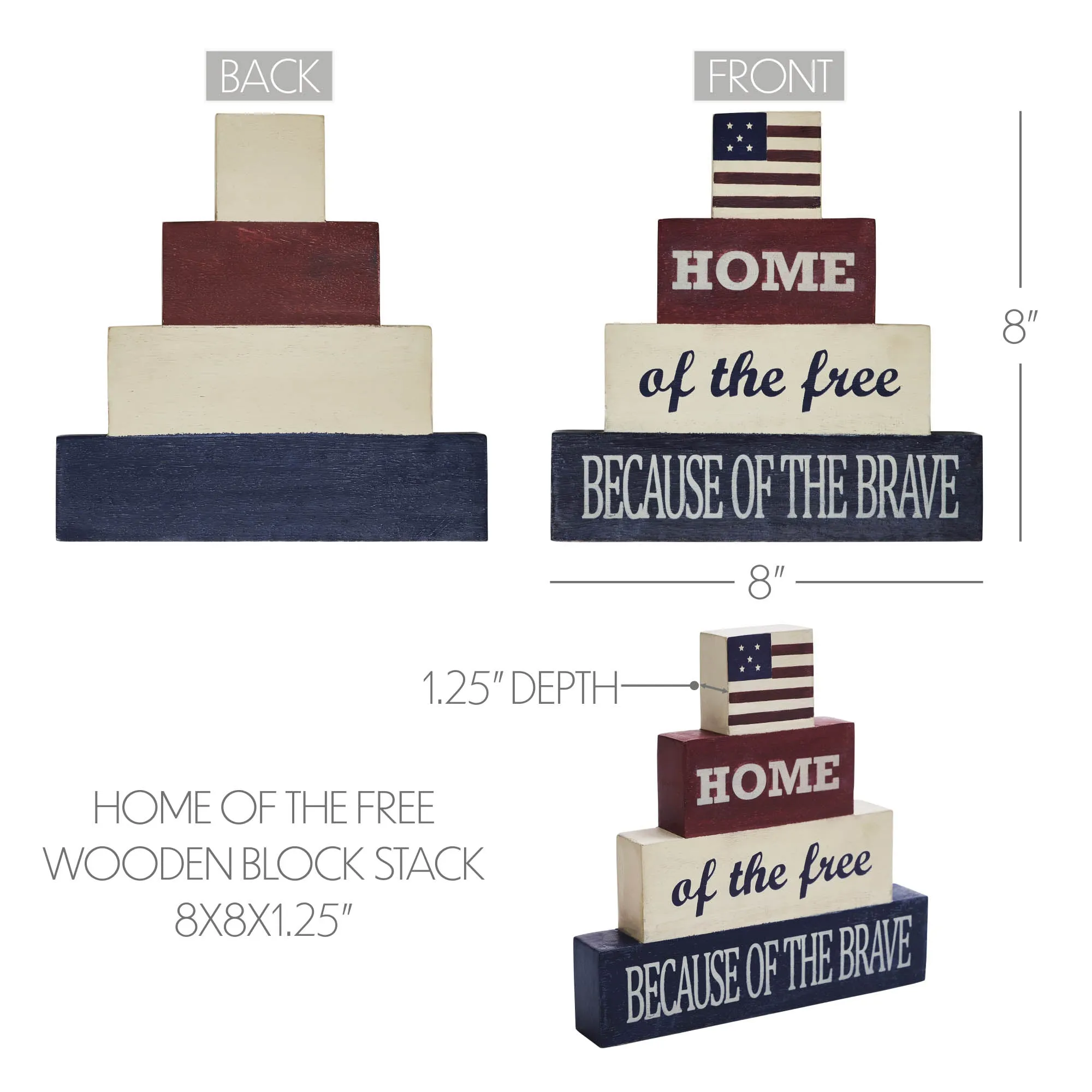 Home Of The Free Wooden Block Stack 8x8x1.25