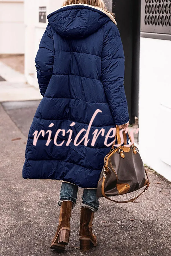 Hooded Plush Lined Pocket Long Sleeve Coat