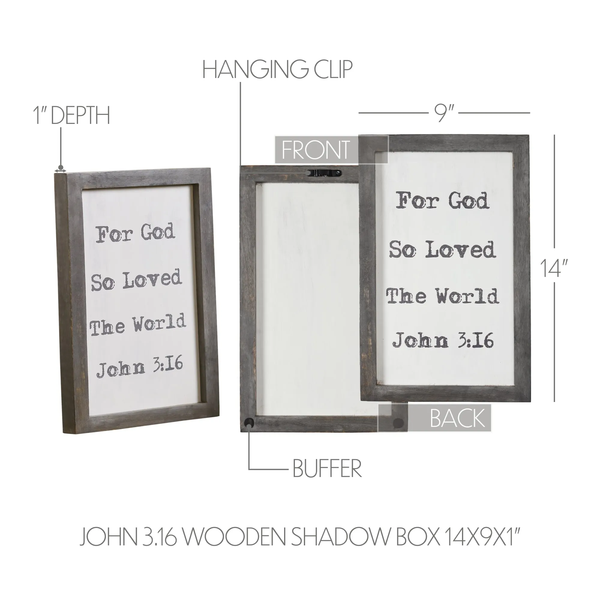 John 3:16 Wooden Shadow Box Frame 14x9x1