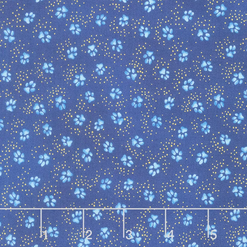 Kindred Canines - Paw Prints Royal Blue Metallic Yardage
