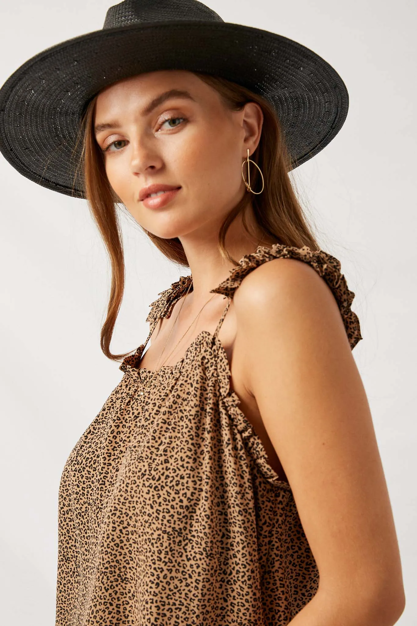 Leopard Pleated Strap Tank