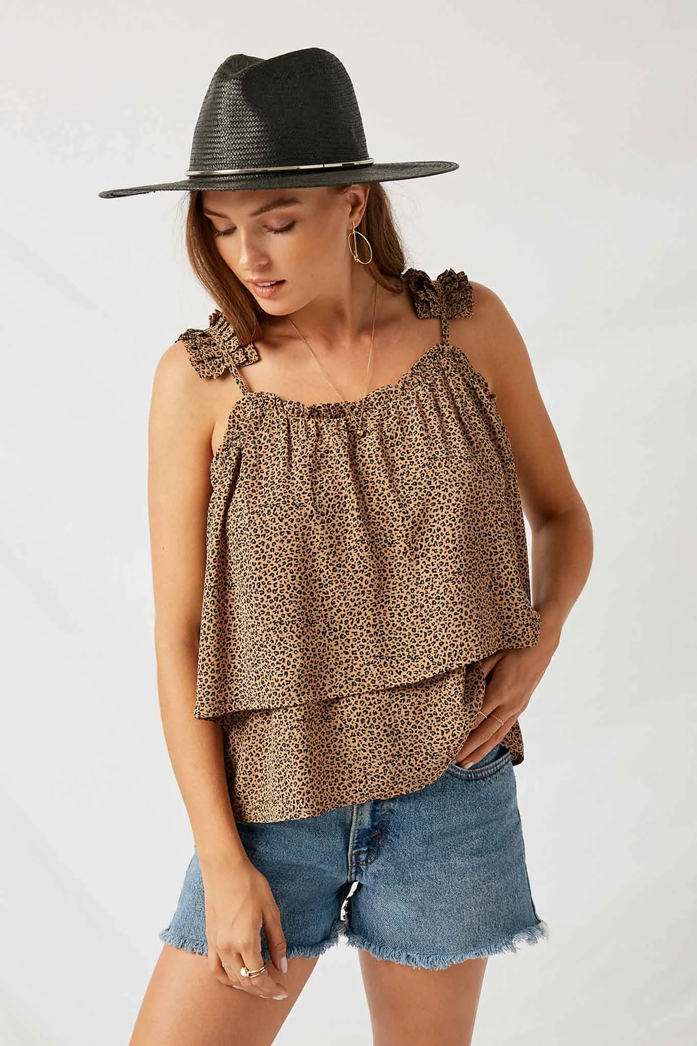 Leopard Pleated Strap Tank
