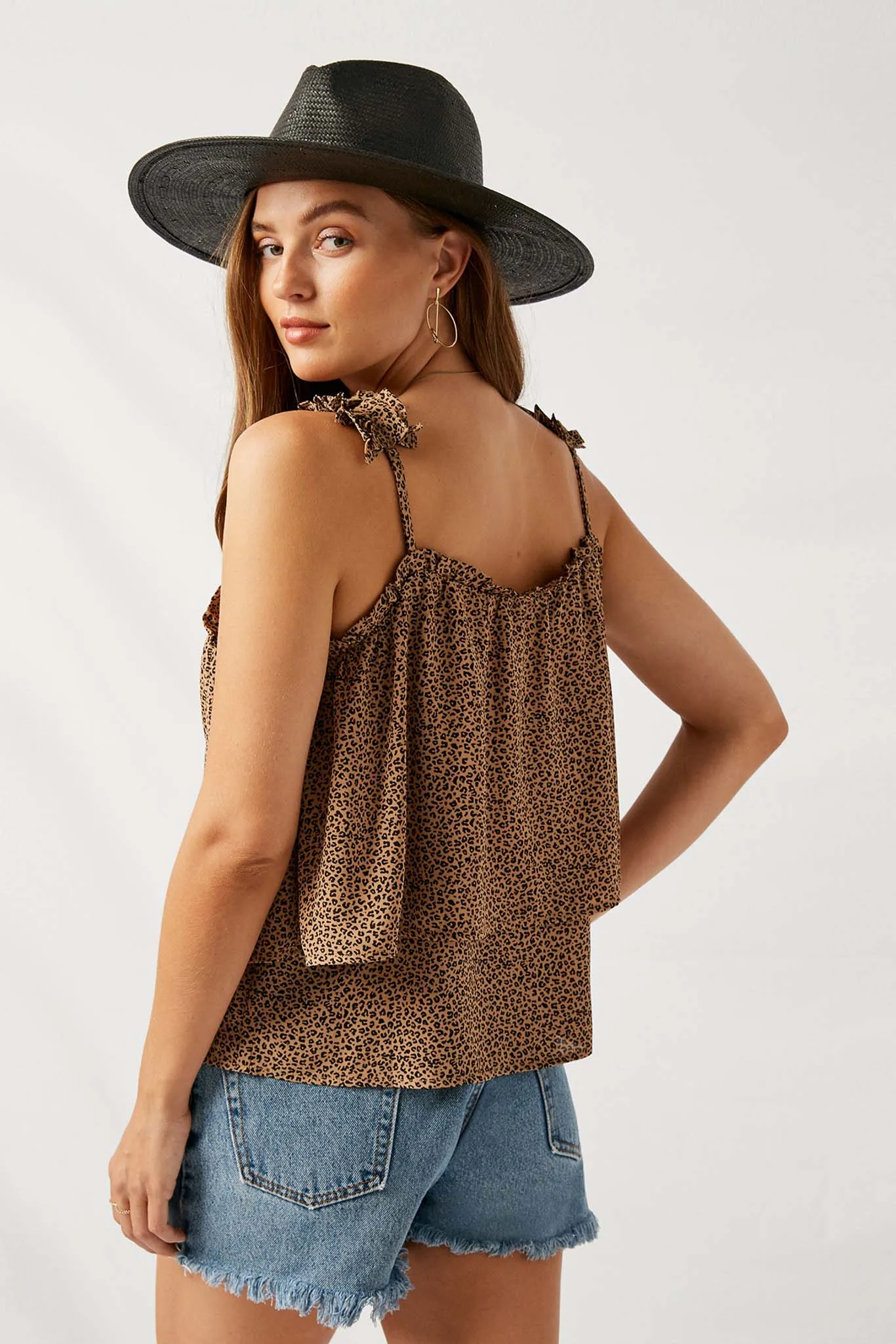 Leopard Pleated Strap Tank