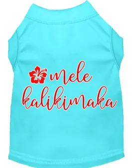 Mele Kalikimaka Screen Print Dog Shirt Aqua Med
