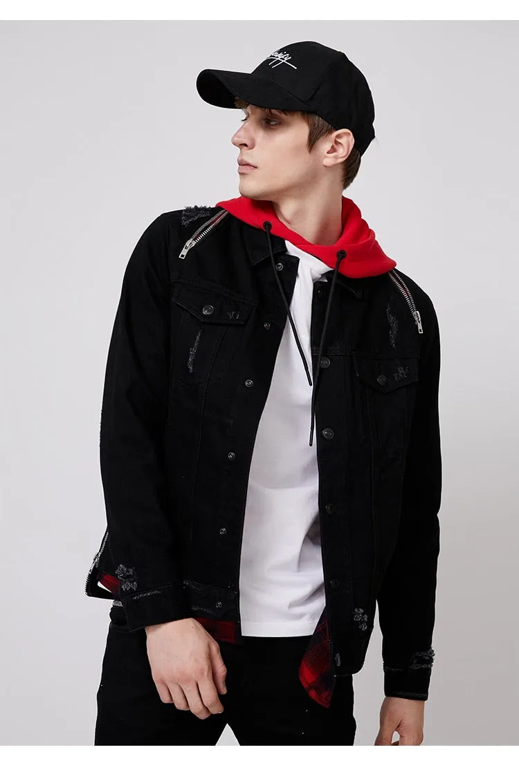 Men's Fake Two-piece Streetwear Denim Caogo Jacket Menswear