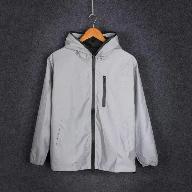 Mens Reflective Jacket - Reflective Waterproof Windbreaker for Dance, Hip Hop, and Outdoor Activities